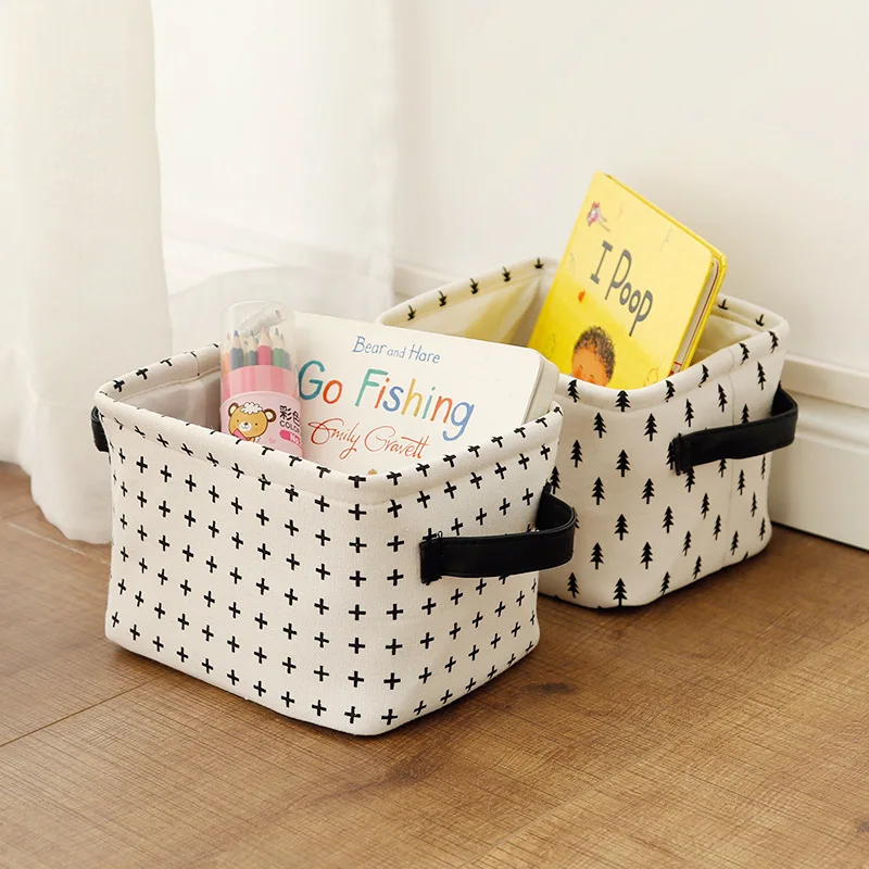 Thicken Desktop Storage Basket Sturdy Cotton Linen Box Organizer for Makeup Jewelry Sundries Kids Toy Book