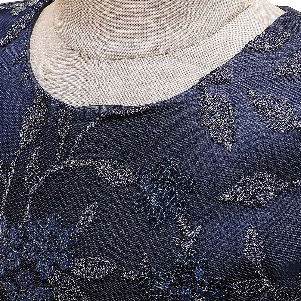 

Flower Girls Dresses Vintage Short O-Neck Tulle Sequined Embroidery Knee-Length Luxury Navy Blue Kids Party Princess Gown F448