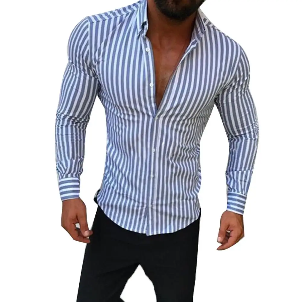 

2021 New Arrival tops Men's Spring Autumn Business Shirt long Sleeves Turn-down Collar Vertical Stripes Shirt pullover Men Shirt