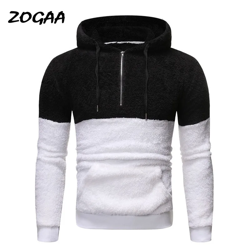 

ZOGAA Hoodies Men Spring New Men's Contrast Stitching Plush Hooded Pullovers Sweater Sweatshirts Lounge Wear Tracksuits Hot Sale
