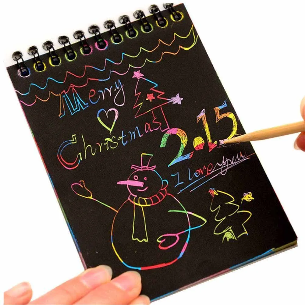 

Fun DIY Rainbow Scratch Paper Note With Wooden Stylus 10cm X 14cm Drawing Scratch Paper Child Educational Painting Game Toy Gift