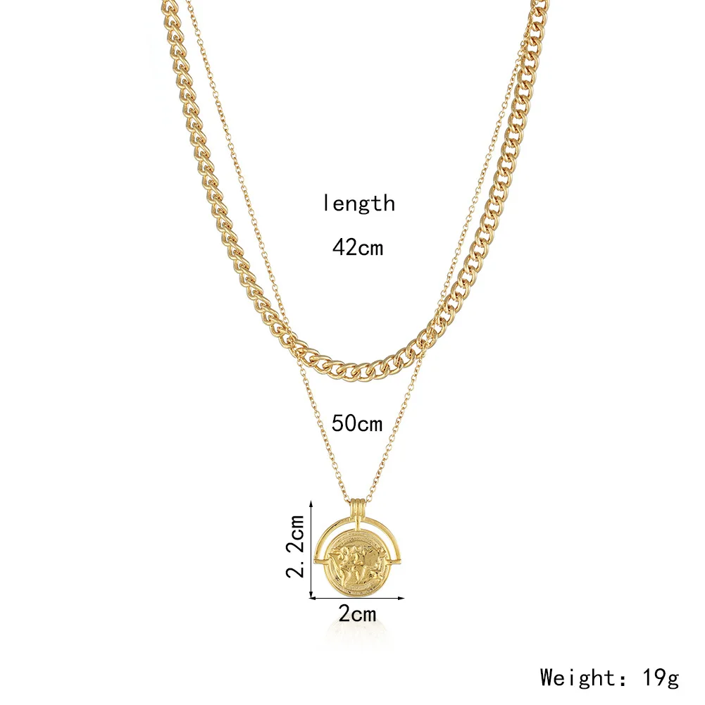 

Gold Plated Chunky Cuban Chain Choker World Map Coin Necklace Pendant Women Teen Girl Dainty Layered Neck Chain Jewelry Collar
