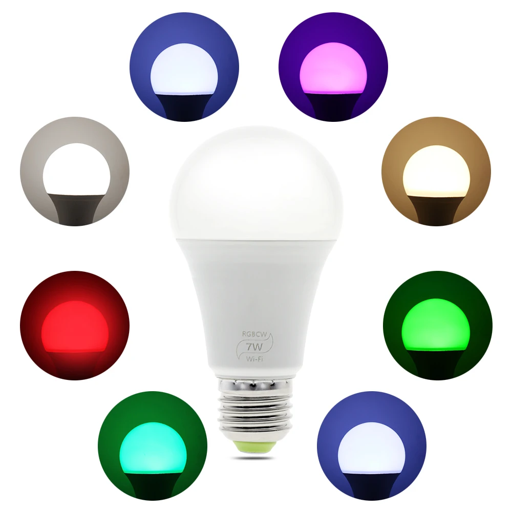 Умсветильник лампа E27 7 Вт аналогична Amazon Alexa и Google Assistant RGB + белая теплая