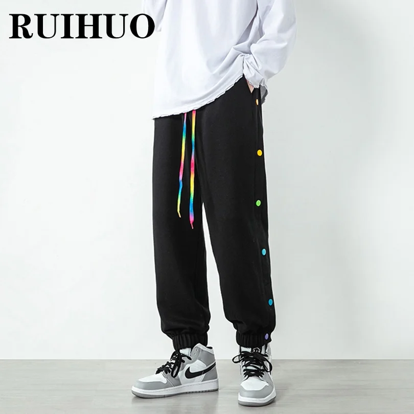 

Однобортные штаны для бега RUIHUO, Мужская одежда, черные штаны для мужчин, модные брюки, уличная одежда 5XL, весна 2022, Новое поступление