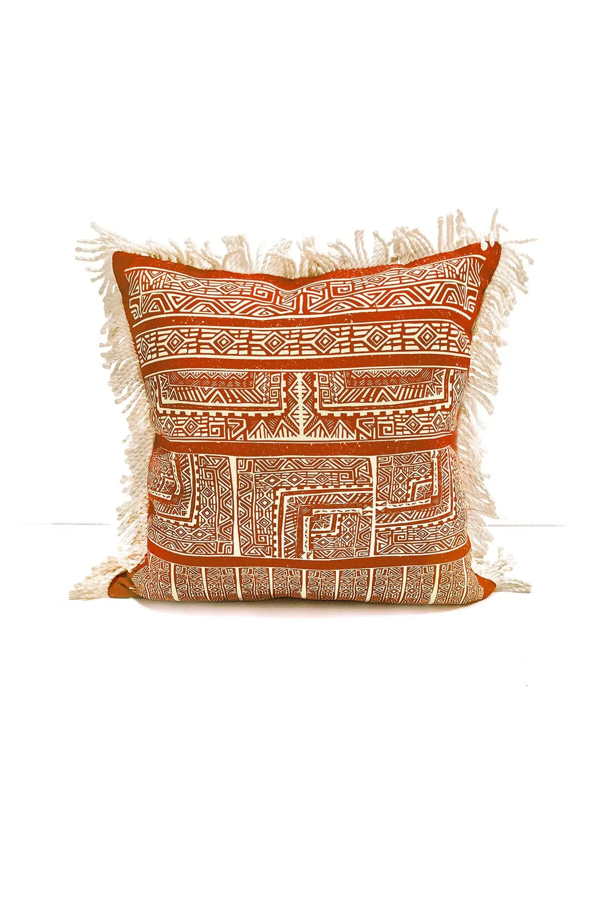 

Burnt Orange Aztec Bohemian Fringed Cushion Cover Living Room For Home Decor Square Christmas tablecloth