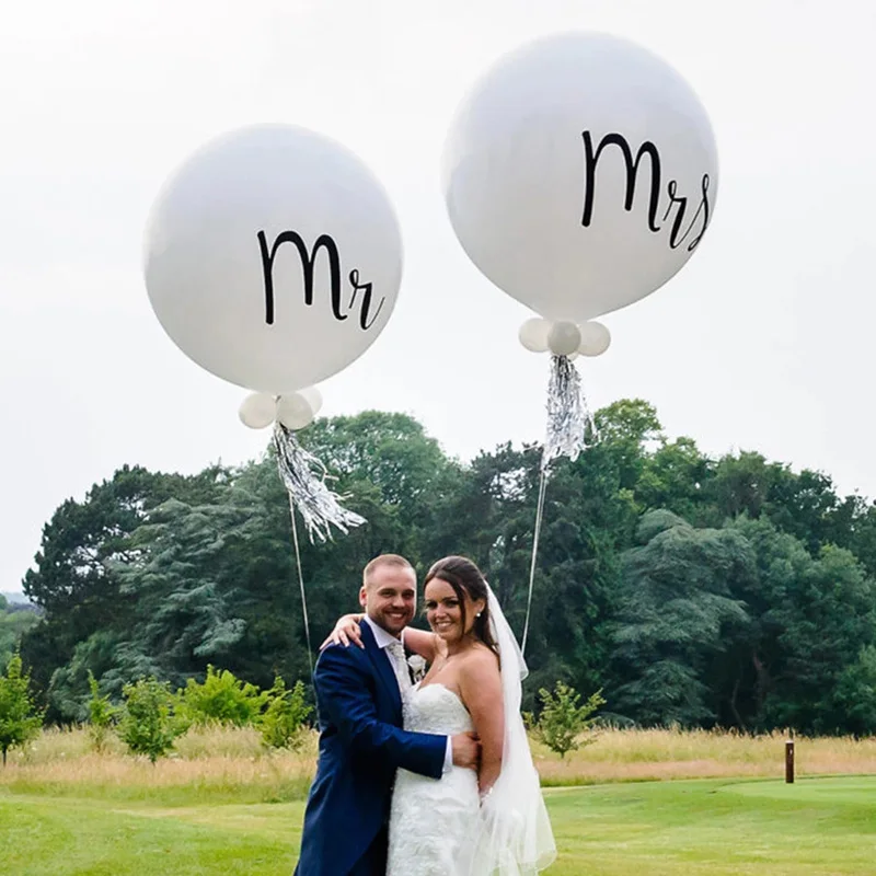 

1pcs/lot Good Quality 36inch Round White Print Mr&Mrs Latex Balloons Happy Wedding Valentine's Day Mariage Air Globos Supplies