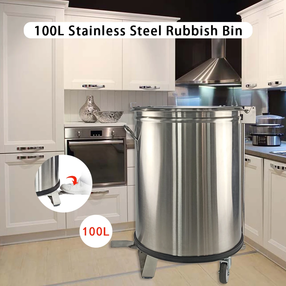 100л Коммерческая педаль мусорное ведро большой емкости из нержавеющей стали для
