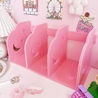 high capacity creative wooden moon star bookends book support stand desk organizer pink storage holder shelf girl gift