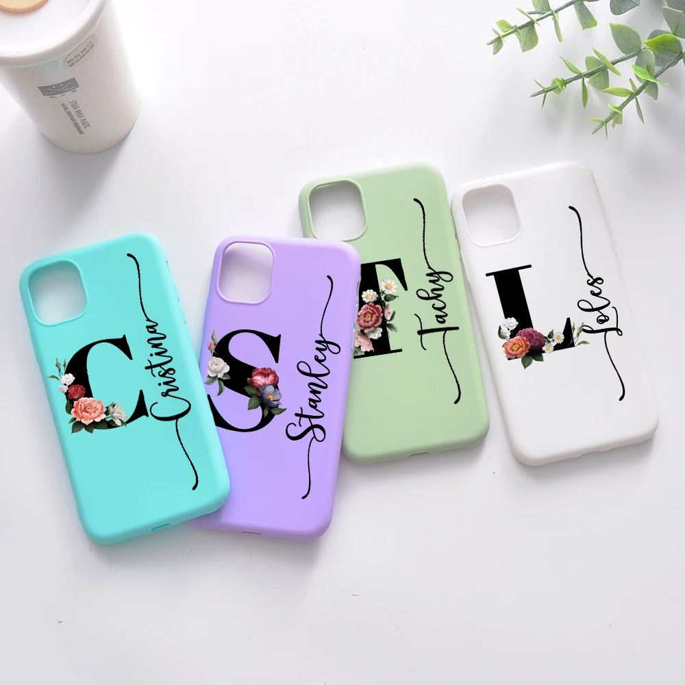 Custom Your Name Phone Case For iPhone 12 11 Pro Max 6 7 8 Plus X XS XS Max 6 6S SE 2020 Mini Soft Silicone Flowers Phone Cover