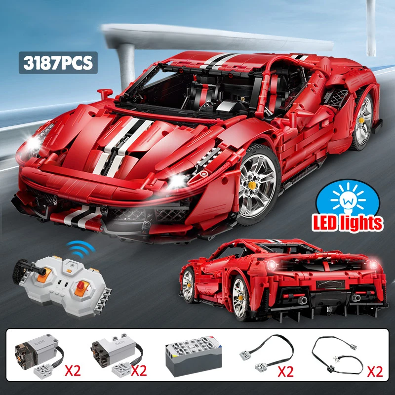 

Конструктор гоночный супер-автомобиль с дистанционным управлением, Красный спортивный автомобиль, строительные блоки, Детский развивающи...