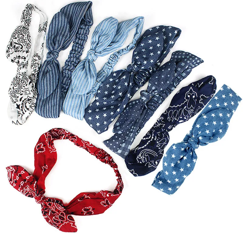 Женская повязка на голову с бантом в полоску| |