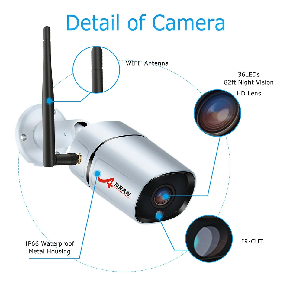 Водонепроницаемая наружная беспроводная IP-камера ANRAN H.265 1080P 4 канала Wi-Fi сетевой