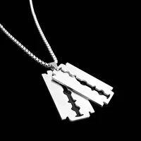 stainless steel blades pendant necklace for men hip hop link chain necklaces jewelry punk safety blade shape accessories