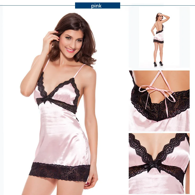 Женская сексуальная ночная рубашка нижнее белье кружевная атласная шелковая