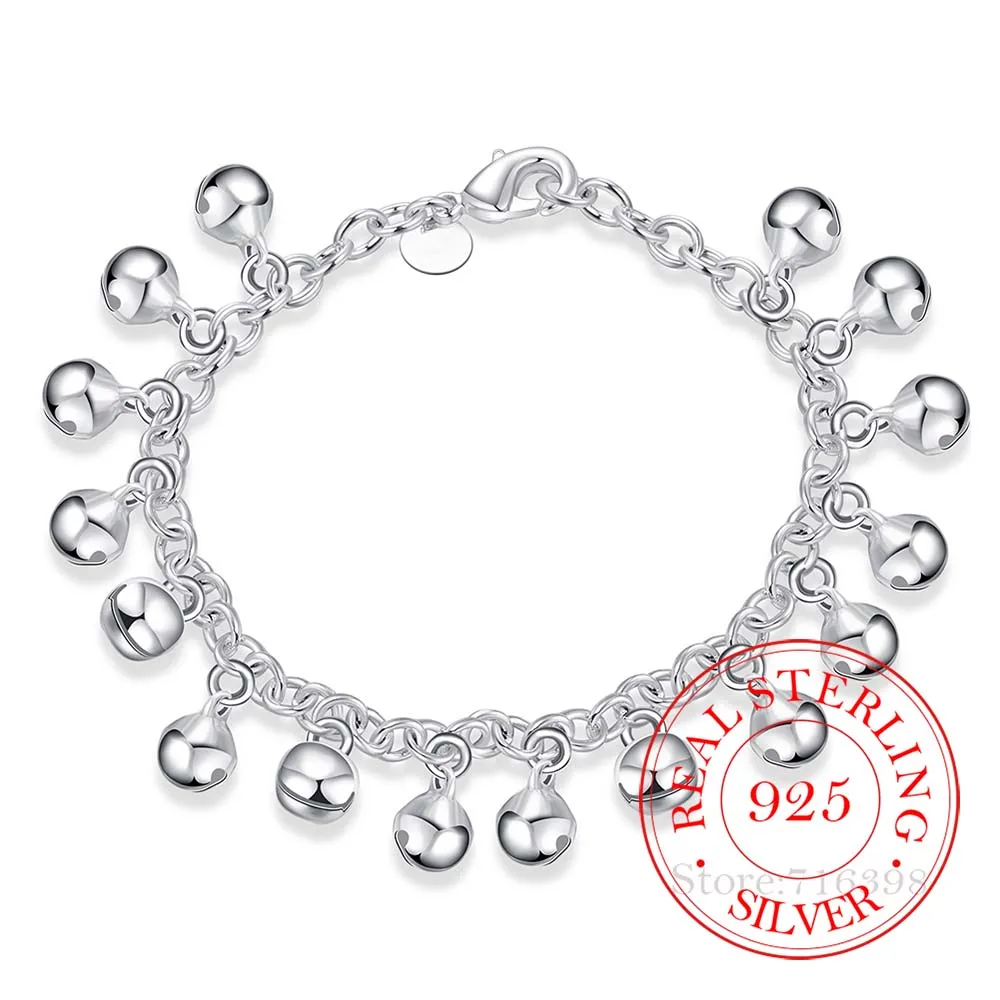 Купи 925 Sterling Silver Bracelet Korean Cute Jingle Bells Charm Bracelets & Bangles Chains For Men and Women Fine Jewelry Party Gift за 191 рублей в магазине AliExpress