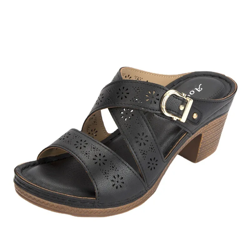

High-heeled women's shoes summer cross ladies sandals and slippers casual thick with large size women's sandals