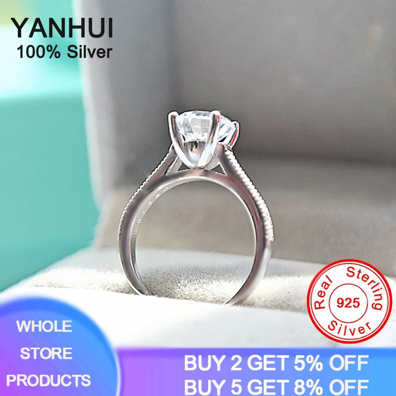 

Have Certificate 100% Original 925 Solid Silver Wedding Engagement Ring Four Claws Inlay Zirconia Women Anniversary Gift Jewelry