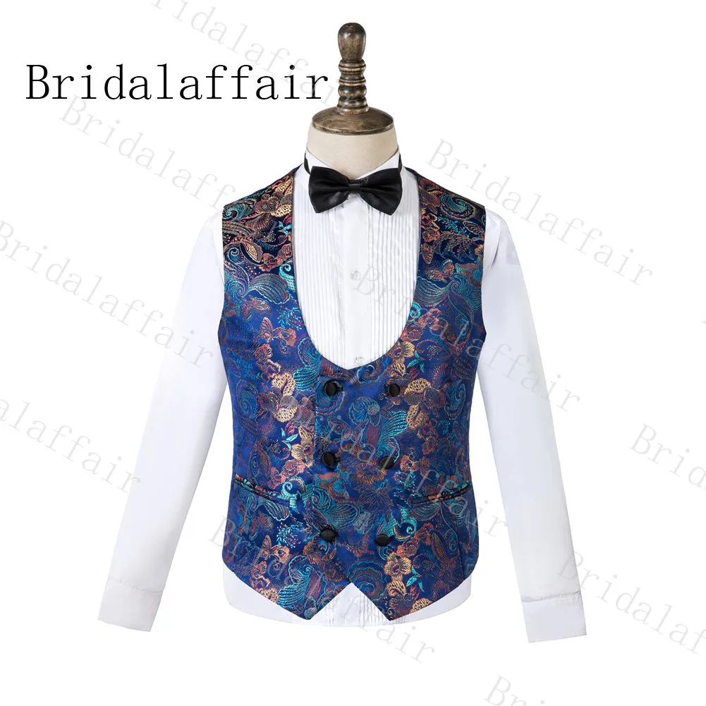 Bridalaffair Зимний костюм для жениха, джентльменский шаль с отворотом, приталенный темно-синий костюм с красочным пиджаком
