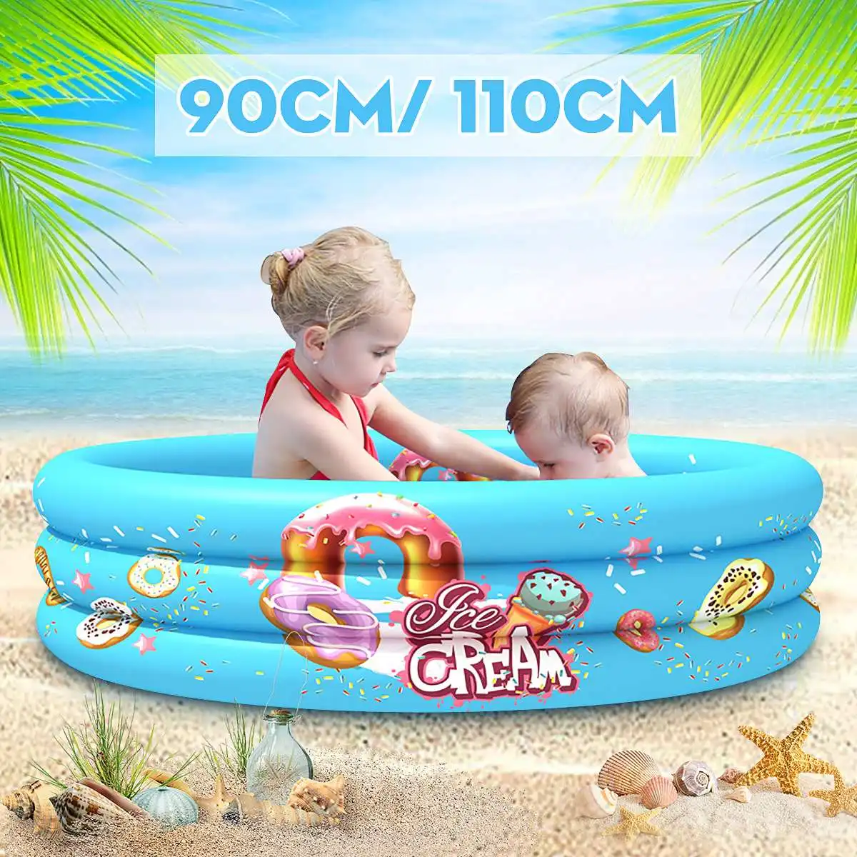

90/110cm Children Play Ball Pool Baby swimming Pool Summer kid Inflatable Bathtub Round lovely printed bottom