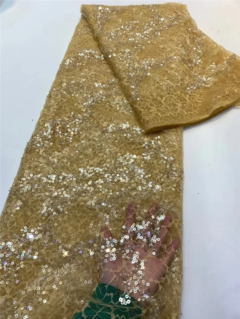 

Новое поступление, красивое французское кружево, 5 ярдов, африканские бусины, сетка, тюль, кружевная ткань, хорошее качество, сетка из бисера,...