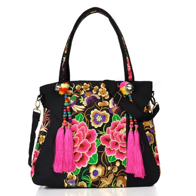 

Fashion national embroidery women shopping handbags!Hot floral embroidered lady shoulder&Crossbody bags Top Multi-use canvas bag