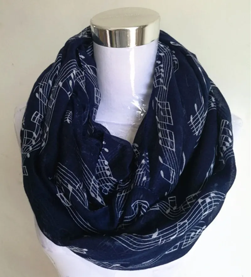 Circle scarf Navy Темно-синий с принтом музыкальных нот, зимний шарф-хомут Для женщин музыка шали и шарфы bufandas mujer echarpes - Цвет: Circle scarf Navy