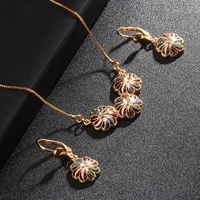 jewelry sets for women popular accessories wedding party gold plated multicolour flower shape pandent necklace pierced earrings
