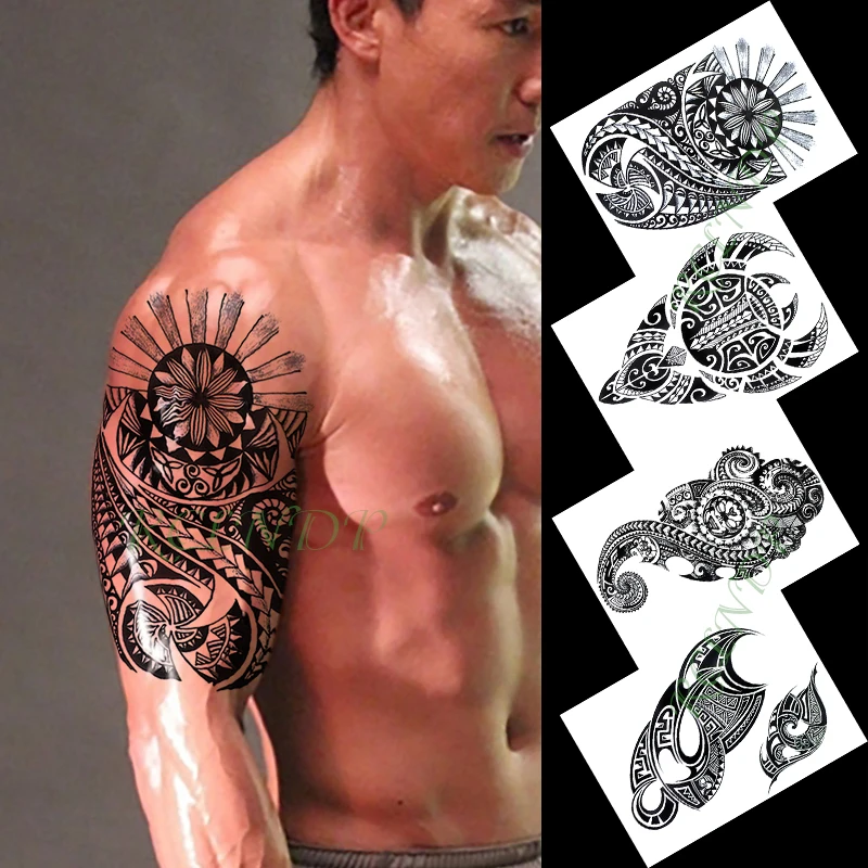 

Waterproof Temporary Tattoo Sticker line design flowers totem black arm tatto flash tatoo fake tattoos for men women