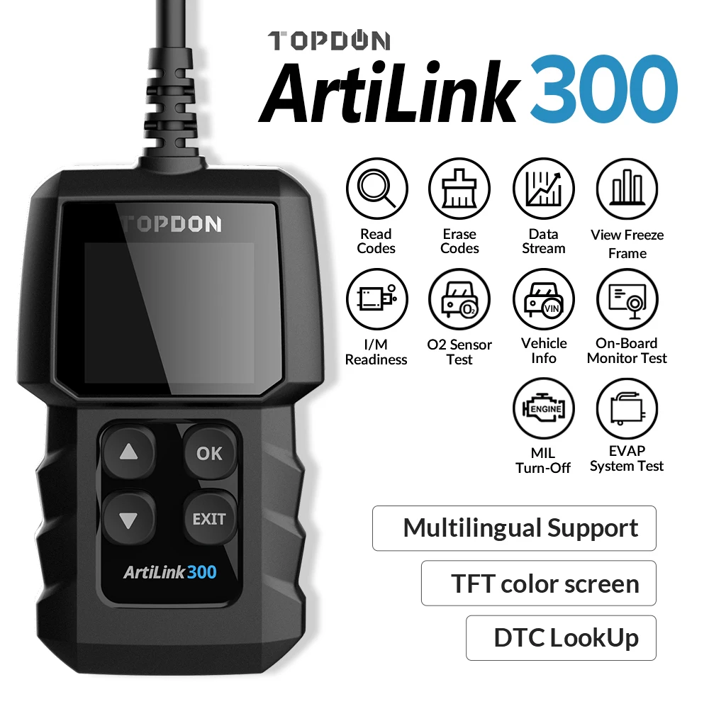 TOPDON AL300 OBD2 сканер Профессиональный EOBD OBDII считыватель кодов проверка двигателя OBD