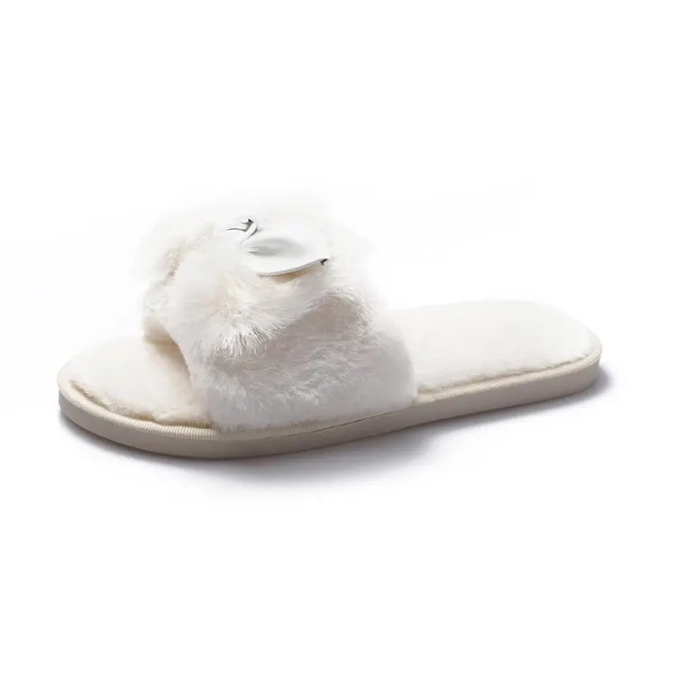2021 Autumn and Winter New Style Cotton Slippers Ladies Bow Slippers Home Slippers Flat Slippers Women Furry Slippers Women