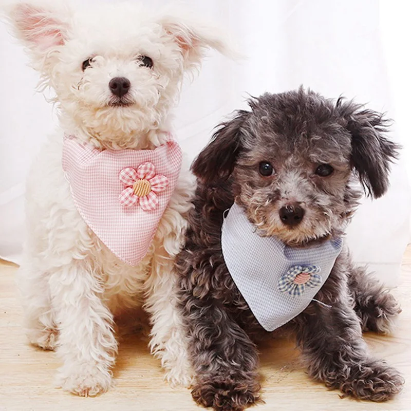 Pet Lattice Scarf Set Washable Kerchief Supplies Elegant Flower Design Dog Bandana Cat Bib Pink Blue Collar | Дом и сад