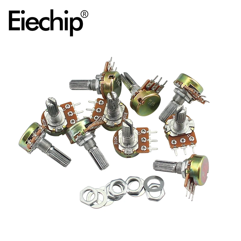 10pcs WH148 Carbon film Potentiometer 20mm Shaft Amplifier Dual Stereo potentiometer 3Pin 1K 2K 5K 10K 20K 50K 100K 500K 1M Ohm