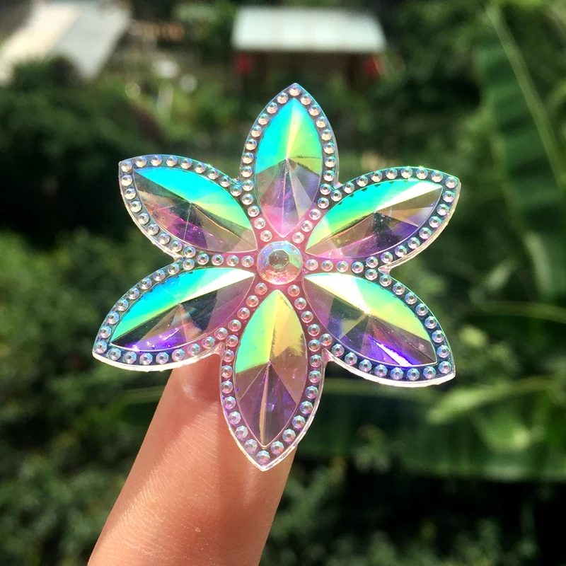 

Wholesale DIY Clear transparent AB Big Flower Rhinestones Applique Strass Acrylic Crystal Flat Back Stones 46mm 100pcs -HZ11