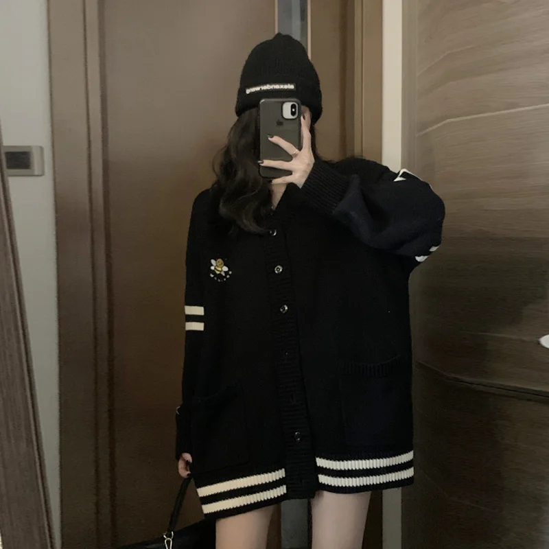 Черный свитер пальто Женский Зимний вязаный кардиган новый дизайн 2021 для