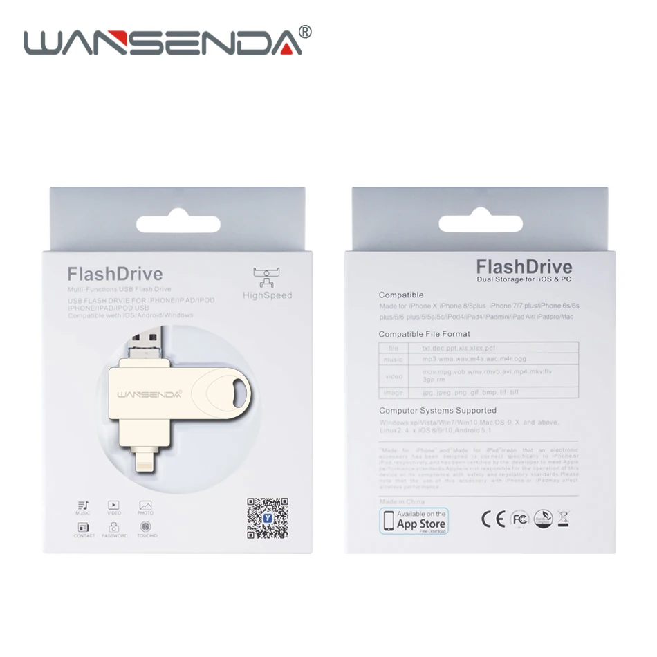 WANSENDA usb 3 0 USB флеш накопитель OTG для iPhone/Android/PC 16 ГБ 32 64 128 диск в 1 высокоскоростной