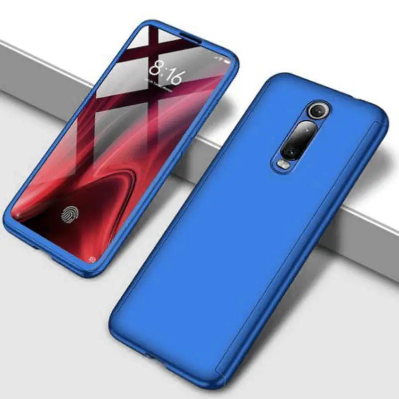 Синий 360 градусов противоударный чехол для телефона Xiaomi mi A2 A3 Lite 9T 9 SE CC9 CC9E Red mi 5plus K20 Note 5 6 7 Pro Чехол со стеклом - Цвет: Синий