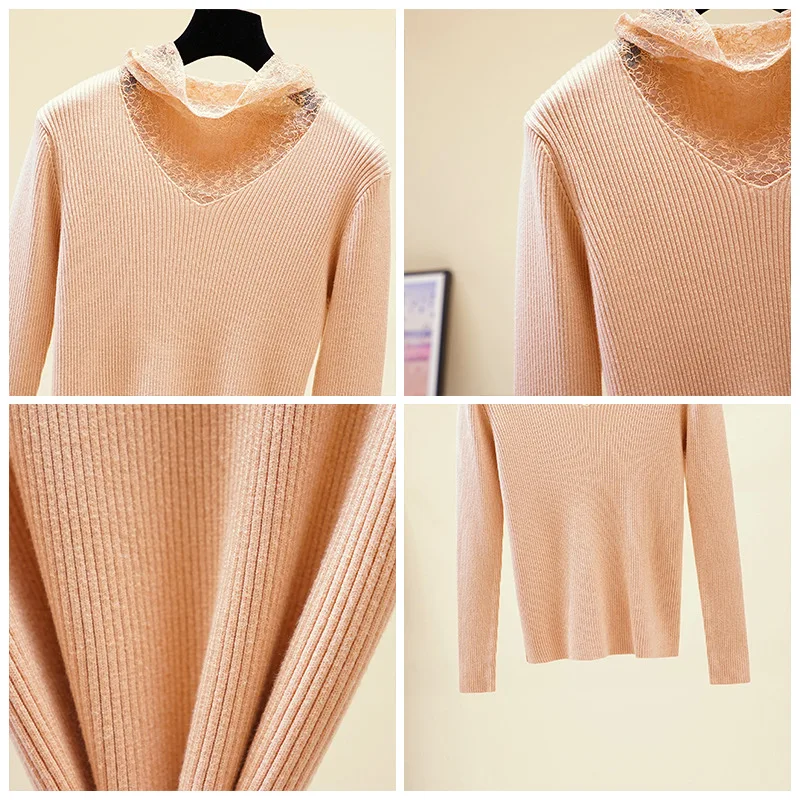 HLBCBG кружевной свитер Женский Зимний пуловер топ толстый v-образный вырез мягкий