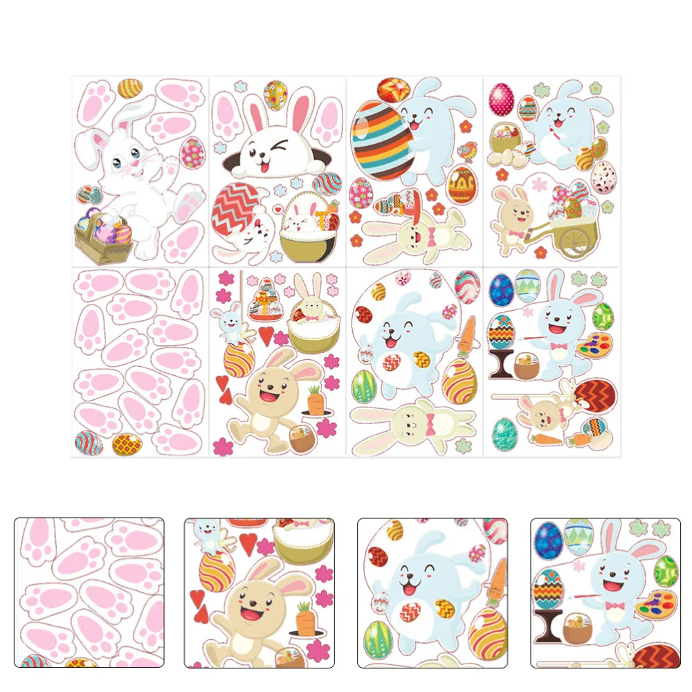 

8pcs Creative Festival Glass Sticker Lovely Cartoon Floor Decal for Easter