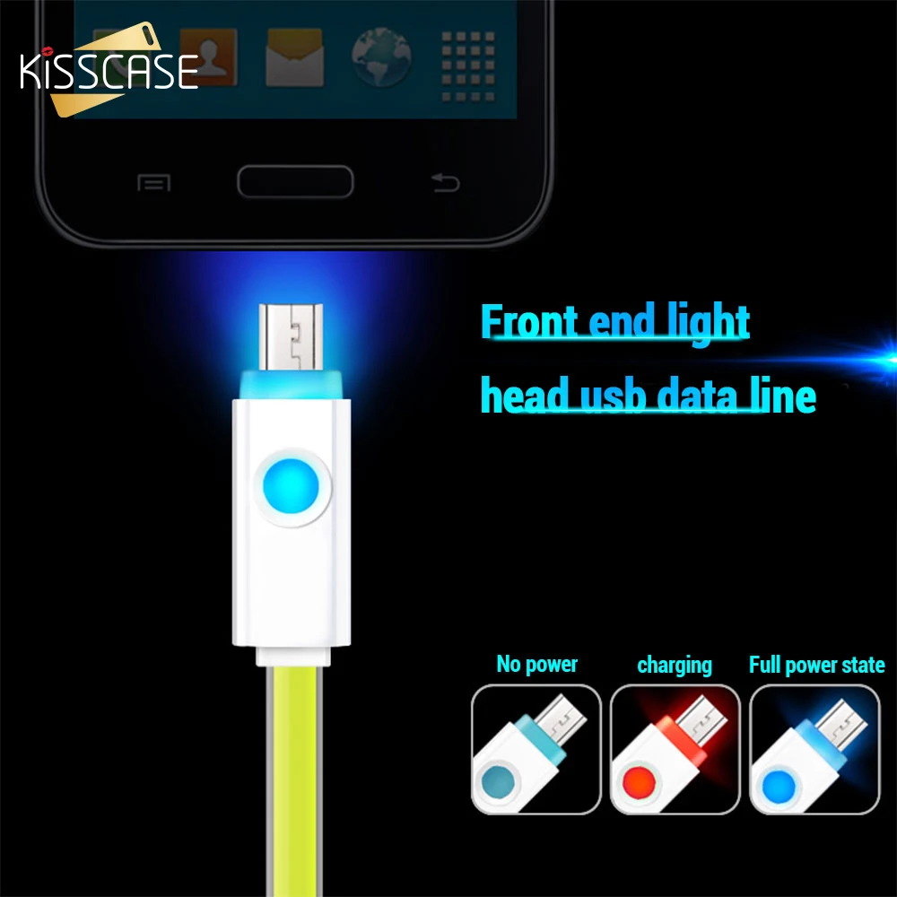 KISSCASE Micro USB кабель со светодиодный светильник 1 м мобильный телефон Быстрая