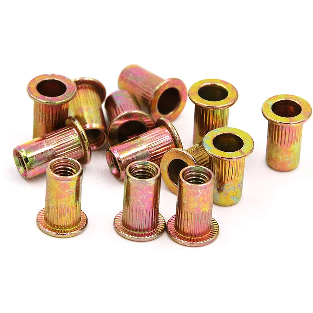 

50X Rivet Nuts Assorted Blind Carbon Steel Flange Flat Head Knurled Body