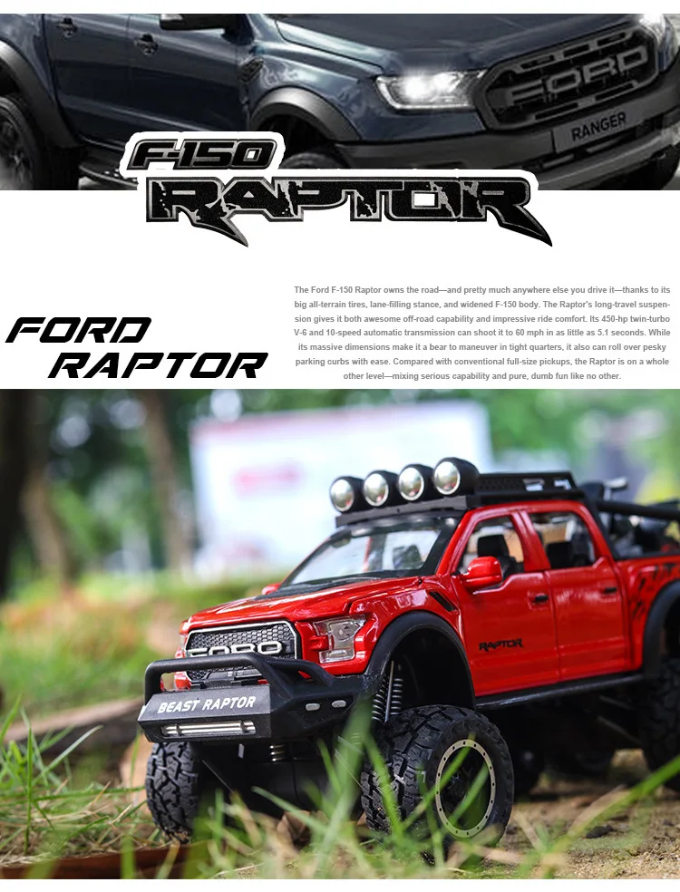 Горячая Распродажа 1:28 Новинка Ford F150 Raptor модель сплава, литье под давлением звук и светильник обратно к модели автомобиля, Изысканные Подарки