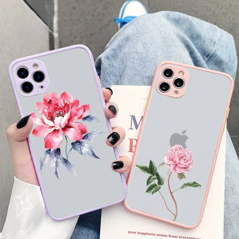 

Beautiful flower art Phone Case for iPhone 13 X XR XS 7 8 Plus 11 12 pro MAX Translucent Matte Shockproof Case