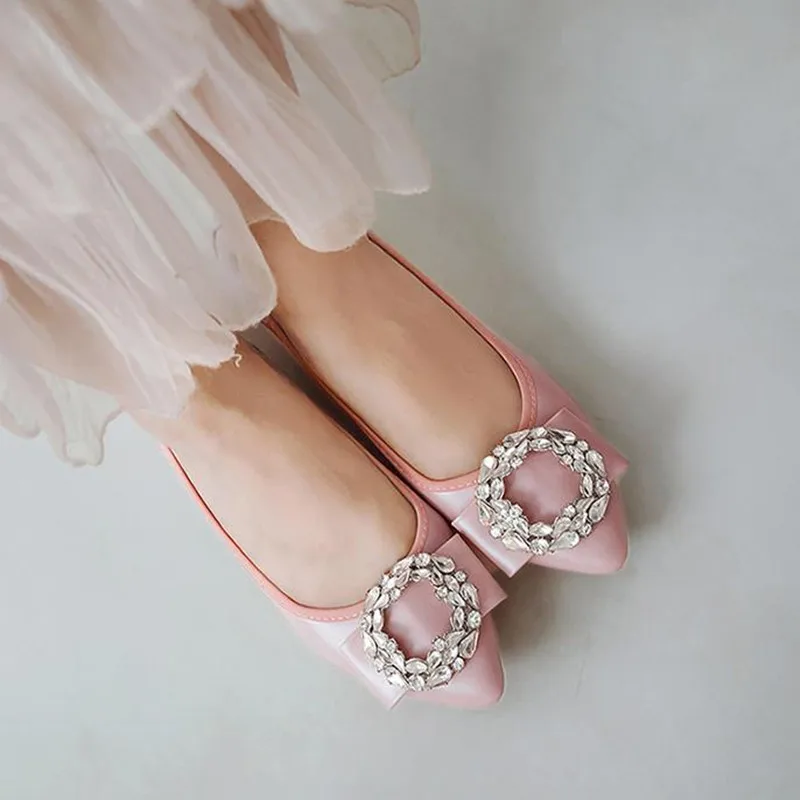 Женские балетки на плоской подошве comagic украшенные кристаллами с круглым бантом