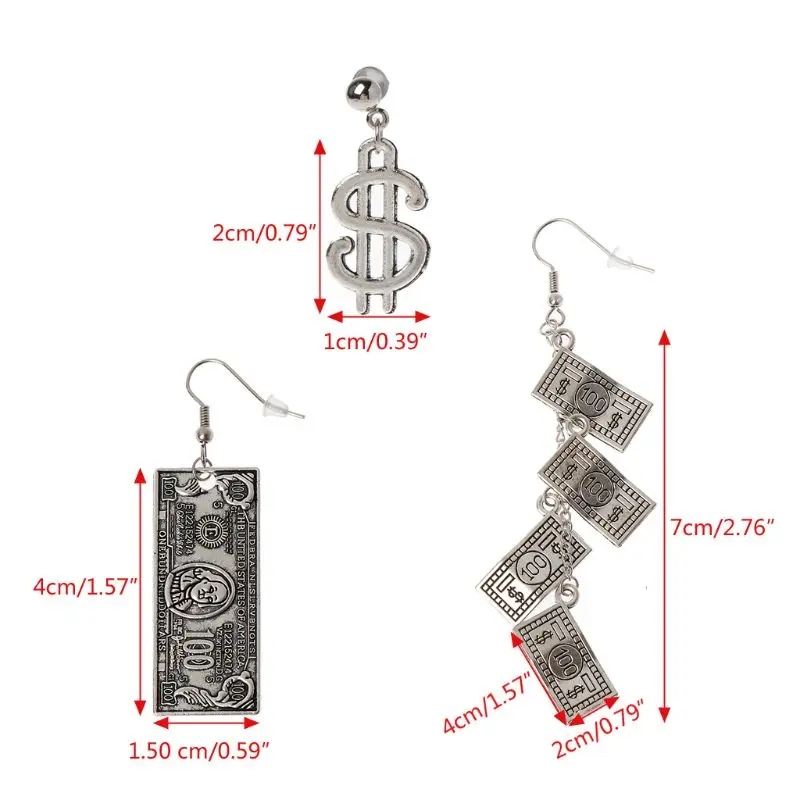 Античные серебряные 100 долларов купюр деньги узор валюты Висячие серьги для