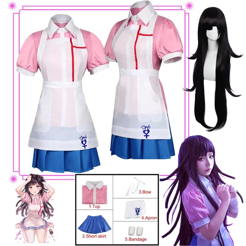 

Mikan Tsumiki Косплей Костюм Danganronpa аниме Униформа женское платье Mikan Tsumiki парик Хэллоуин костюм горничной