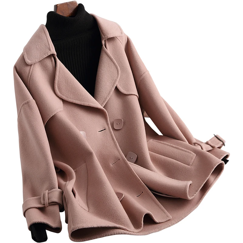 2020 корейское розовое шерстяное пальто женские демисезонные двухсторонние