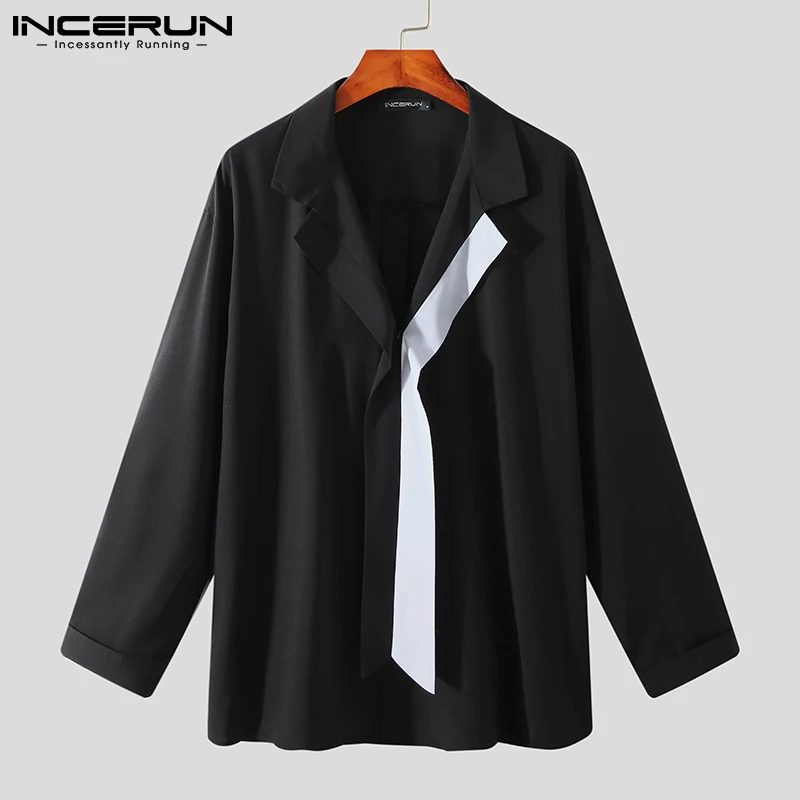 

Men Shirt Patchwork Lapel Long Sleeve Streetwear Korean Fashion Casual Men Clothing 2021 Personality Button Camisa INCERUN S-5XL