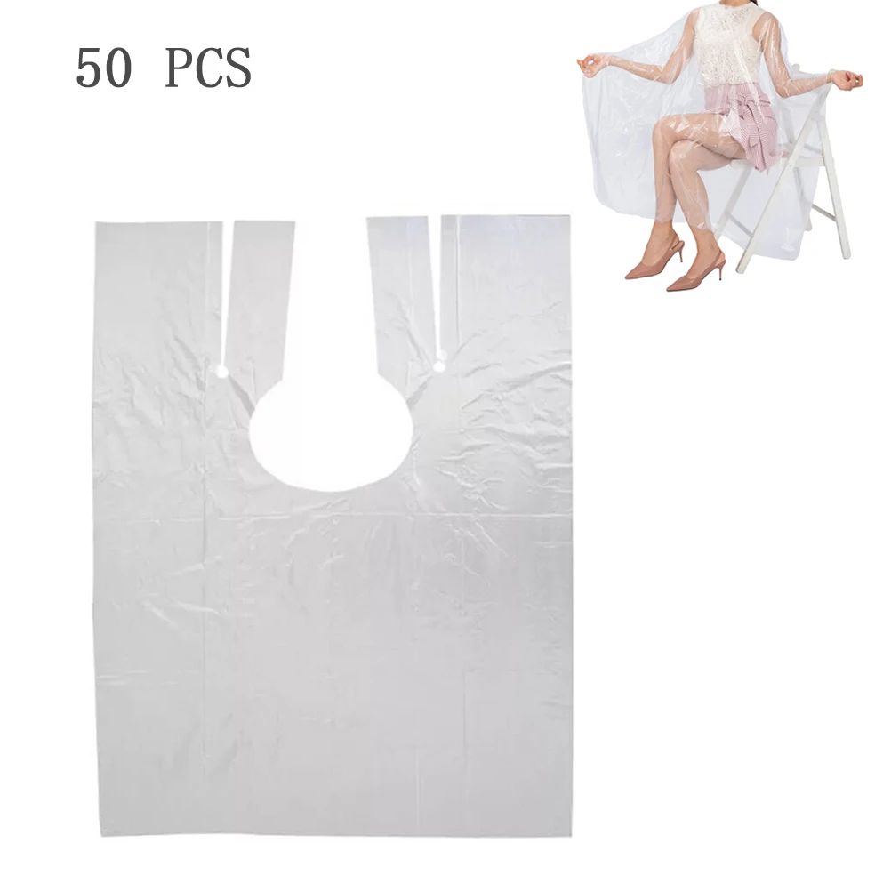 

50Pcs 130*150cm Disposable PE Waterproof Apron Cut Perm Dye Hair Cape Gown Transparent Antistatic Barber Hairdressing Cape