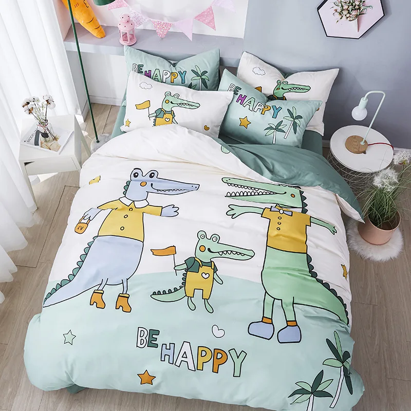 Offerte Simpatico Coccodrillo Gatto Animali Set Biancheria Da Letto In Cotone Copripiumino Per Bambini Biancheria Da Letto Per Ragazzi Ragazze Bambini 3/4pcs Copriletto Copriletto