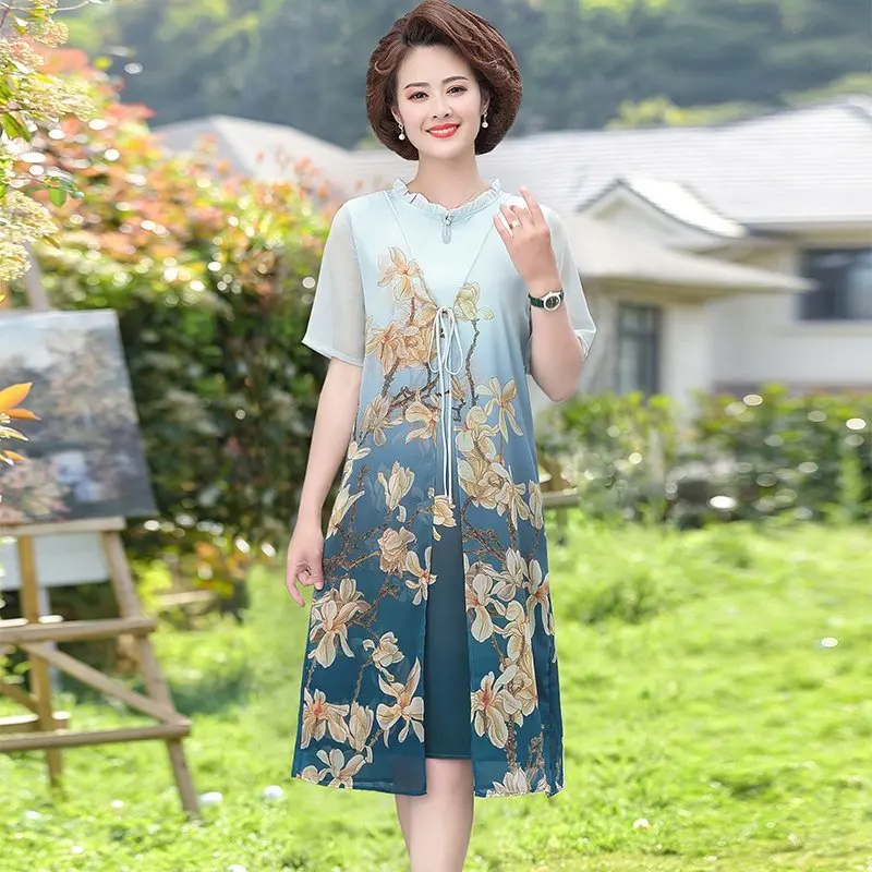 

Plus Women size elegant clothes vintage bohemia beach party dresses female loose print mid Dress